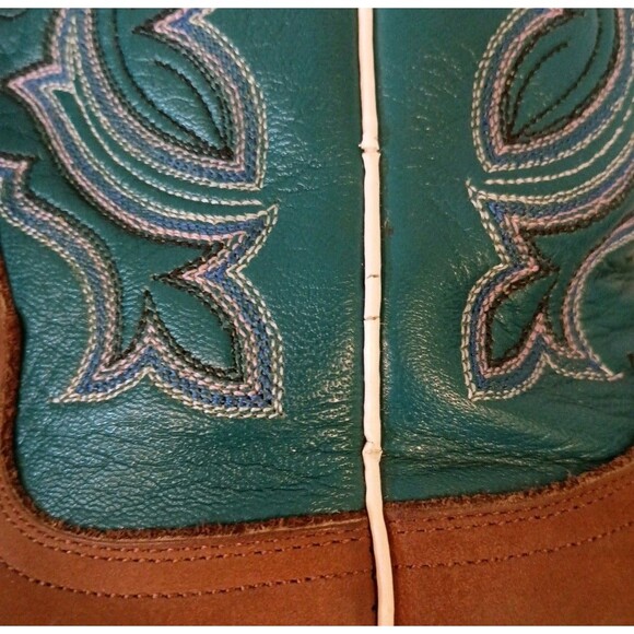 Vtg. Nocona Womens Size 8.5B Cowboy Boots Square Toe Teal/Brown Leather Western - Picture 12 of 16